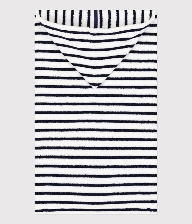 Gestreepte badcape uit badstof voor baby's wit/blauw