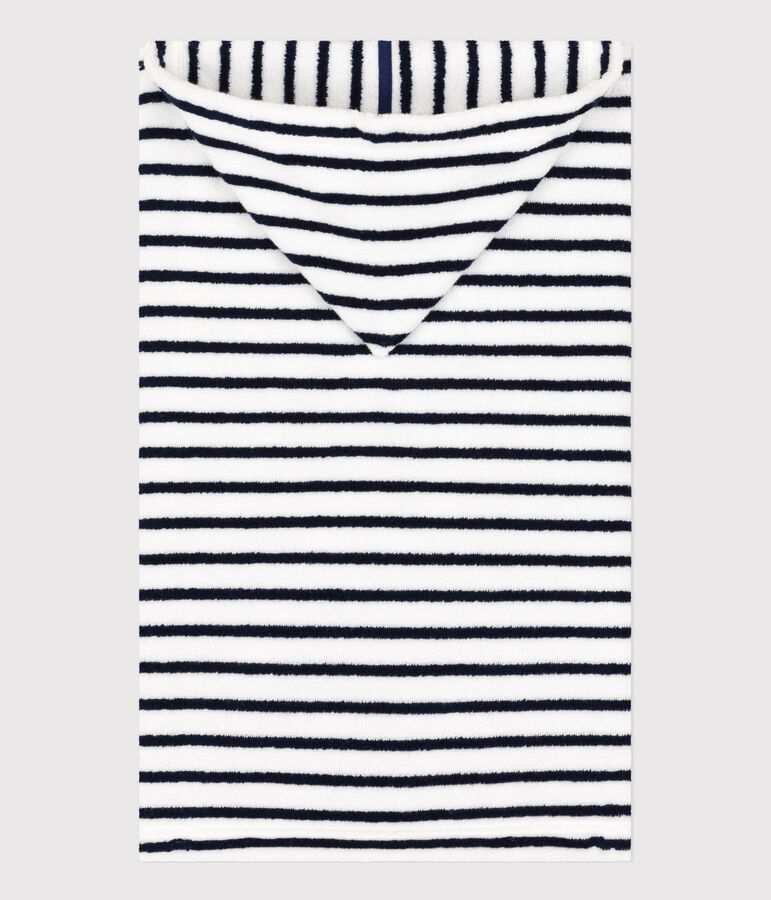 Gestreepte badcape uit badstof voor baby's wit/blauw