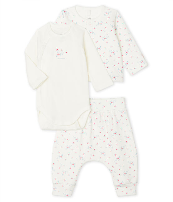 Ensemble 3 pièces bébé mixte en tubique blanc MARSHMALLOW/blanc MULTICO