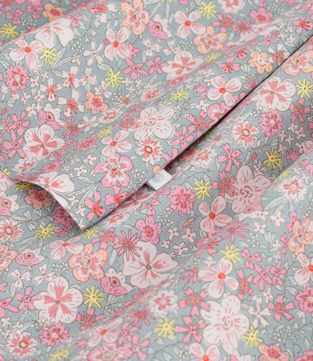 Robe sans manches enfant en coton imprim&eacute;e fleurs bleu/multicouleur