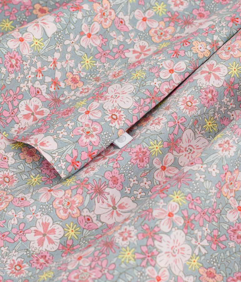 Robe sans manches enfant en coton imprim&eacute;e fleurs bleu/multicouleur