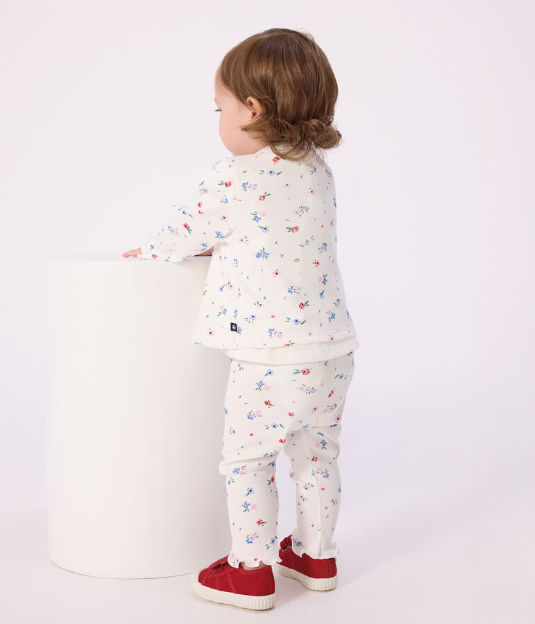 Legging b&eacute;b&eacute; en coton, imprim&eacute; fleurs blanc MARSHMALLOW/blanc MULTICO
