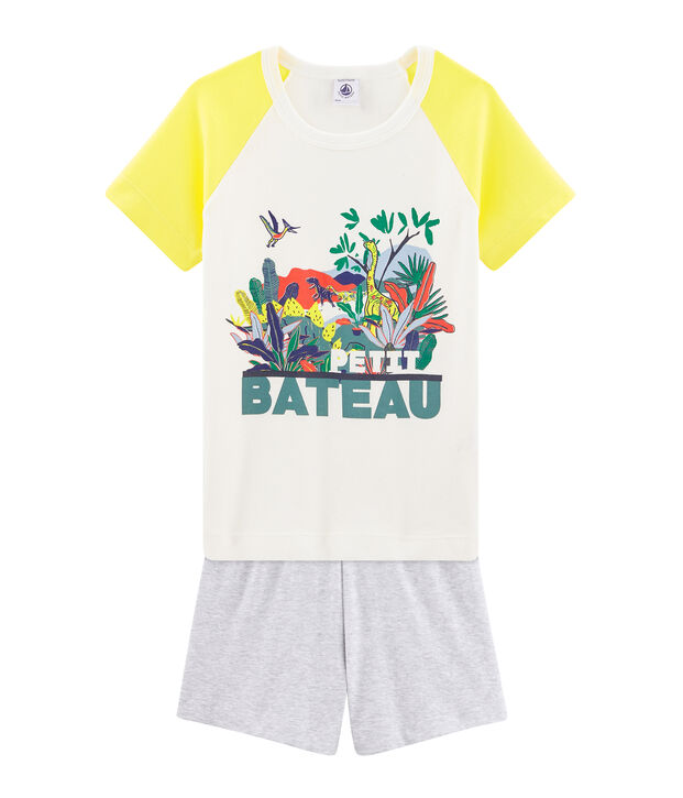 Korte pyjama van gebreide stof voor jongentjes wit/multicouleur