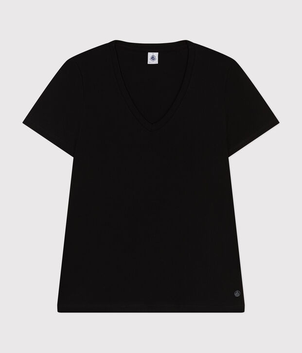 Le Droit, T-shirt met korte mouw en V-hals van dunne jersey voor dames zwart