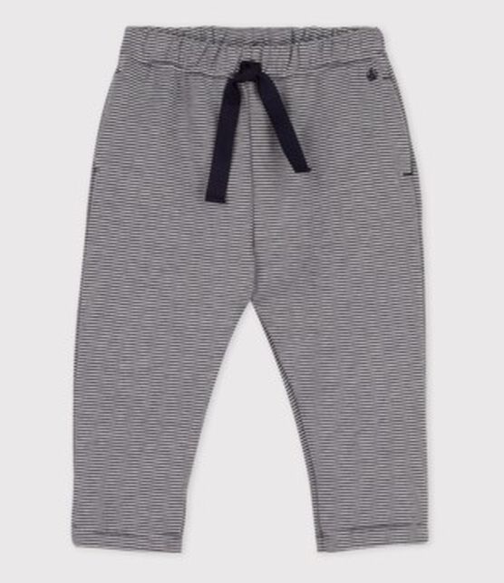 Gestreepte broek in dikke jersey voor baby's blauw SMOKING/wit MARSHMALLOW