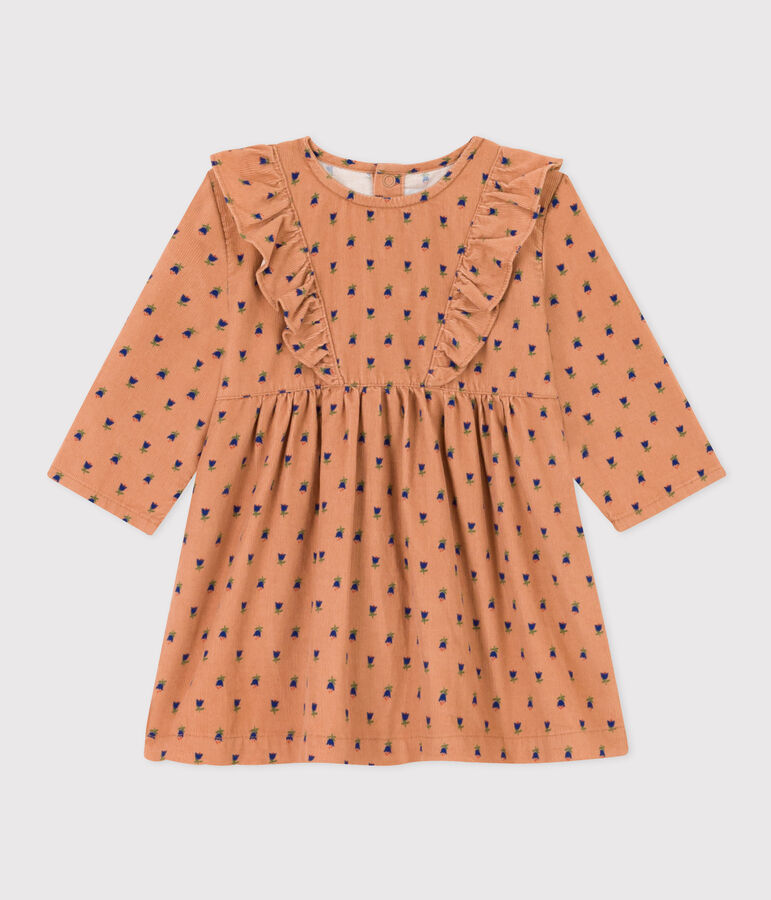 Robe manches longues en velours b&eacute;b&eacute; rose/multicouleur