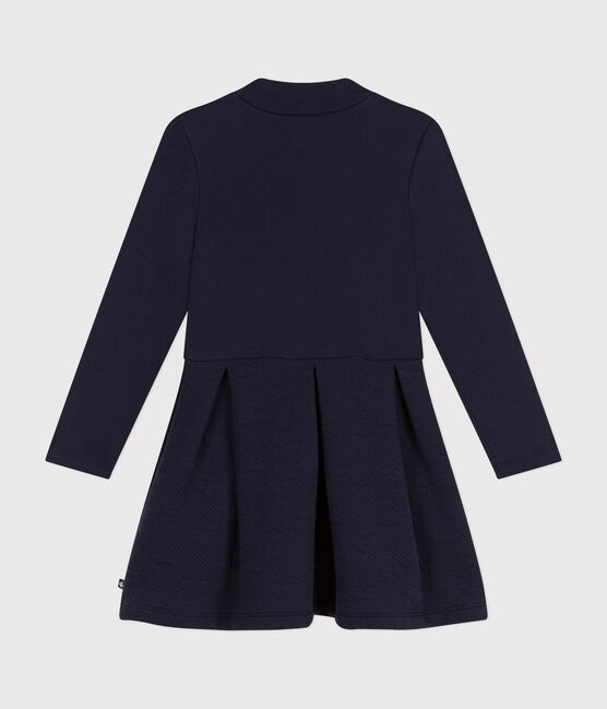 Meisjesjurk met lange mouwen in twee materialen blauw SMOKING