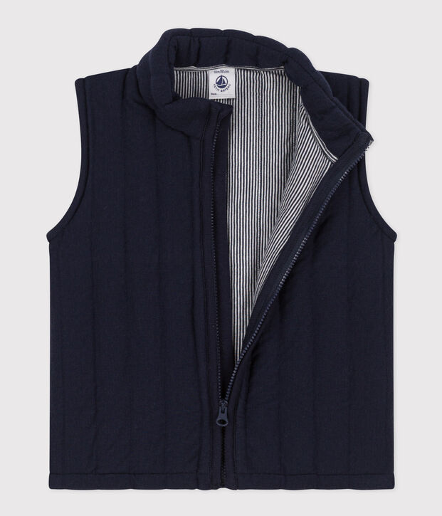 Veste sans manche en tubique matelass&eacute; b&eacute;b&eacute; bleu marine