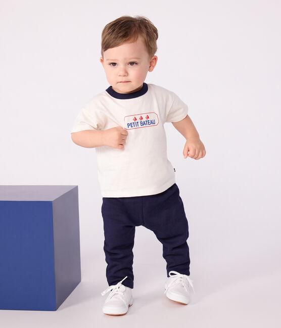 Tee-shirt bébé en coton à manches longues, motif logo vintage blanc MARSHMALLOW