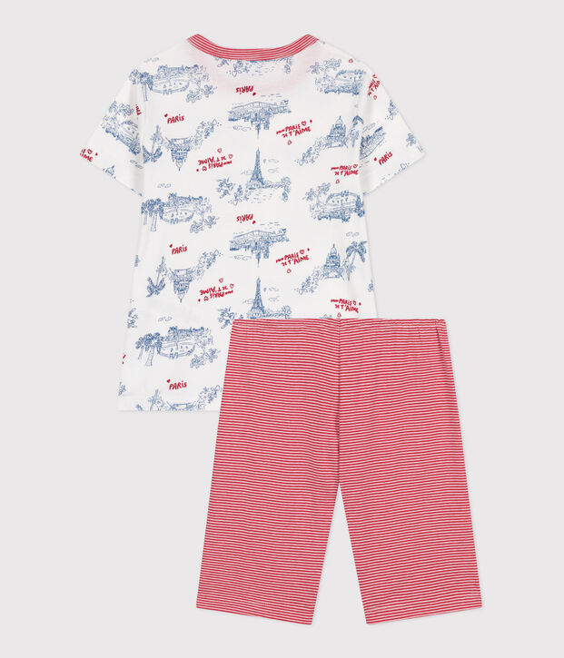 Pyjama short enfant en coton mi-long imprim&eacute; Paris blanc/multicouleur
