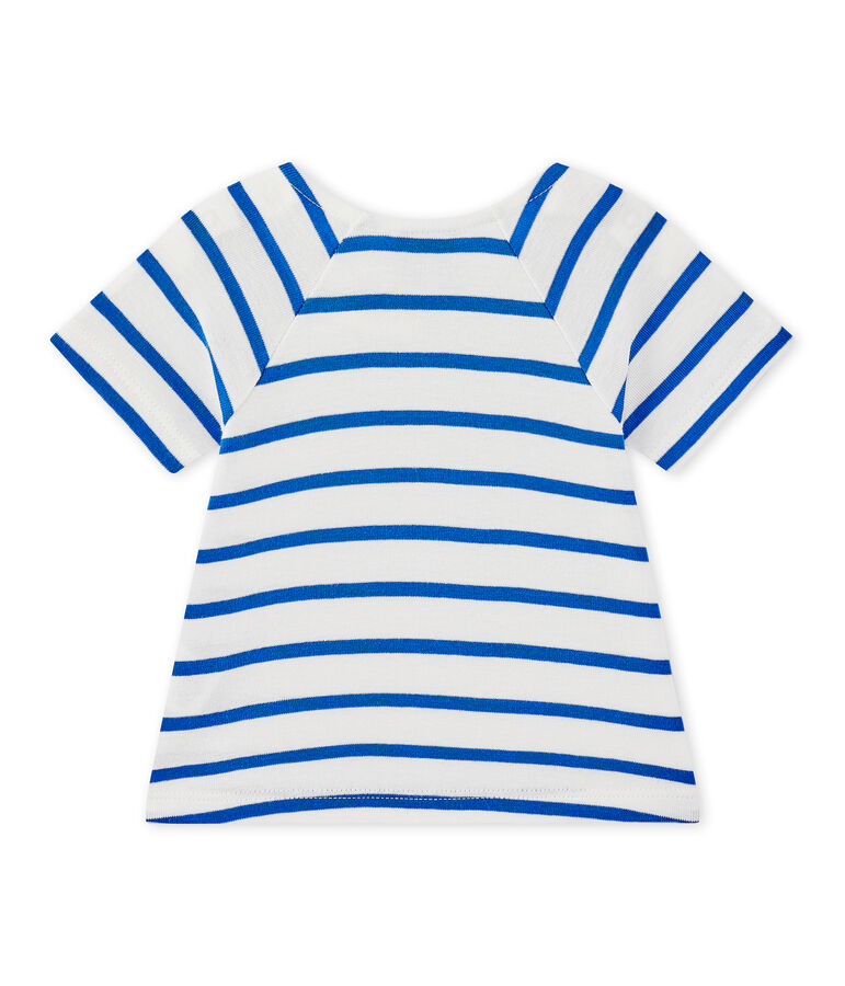 Gestreept T-shirt met lange mouwen voor babymeisjes wit MARSHMALLOW/blauw PERSE