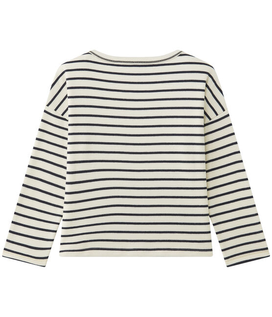 Sweat shirt fille rayé beige COQUILLE/blauw SMOKING