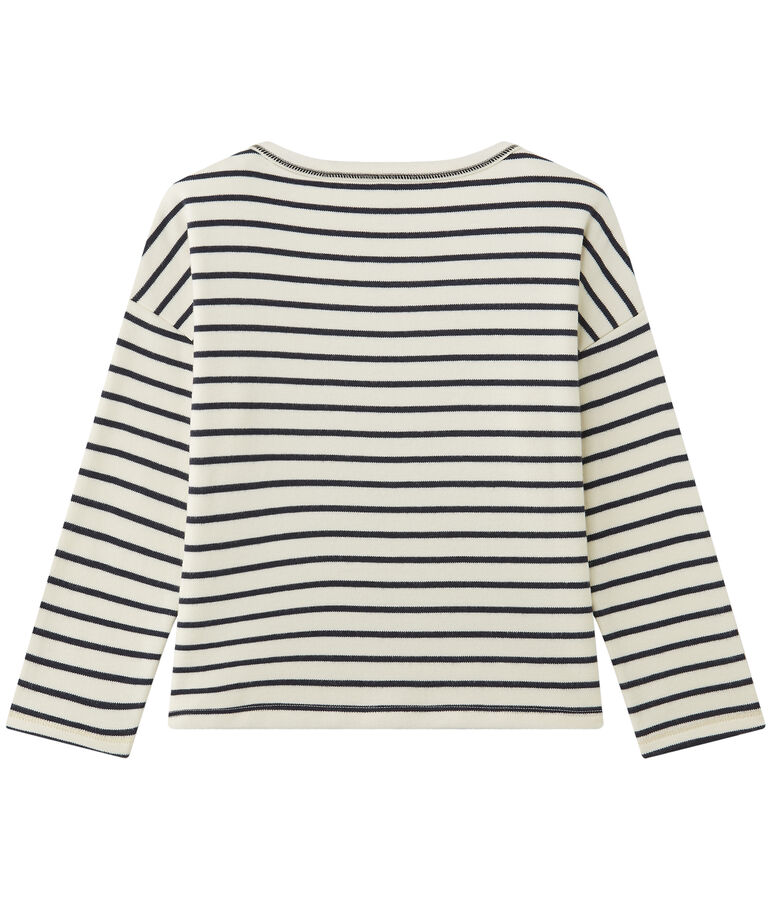 Sweat shirt fille ray&eacute; blanc/bleu