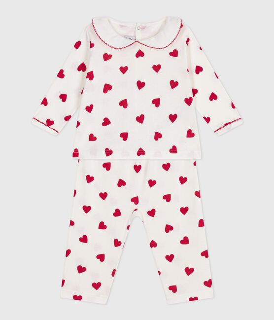 Pyjama 2 pièces bébé imprimé cœurs blanc MARSHMALLOW/rouge TERKUIT