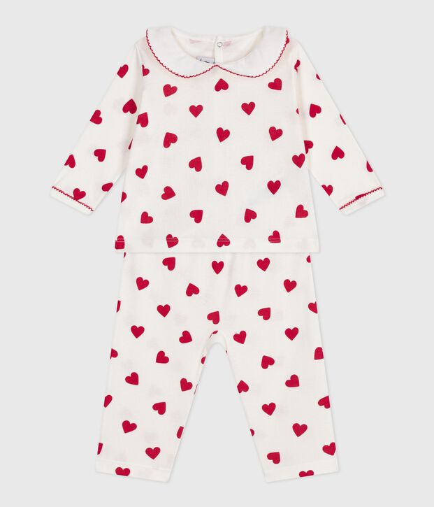 Tweedelige babypyjama met hartjesprint wit/rood