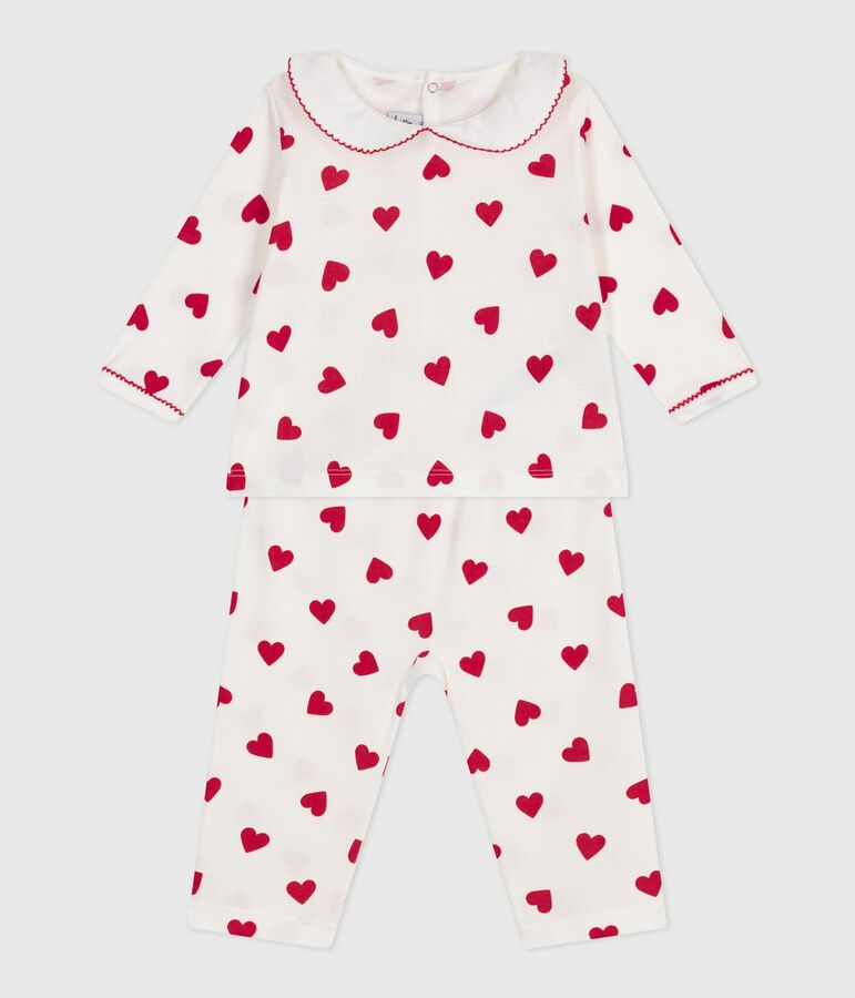 Tweedelige babypyjama met hartjesprint wit MARSHMALLOW/rood TERKUIT