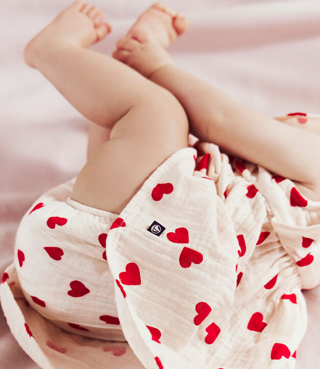 Robe b&eacute;b&eacute; en coton avec son bloomer, imprim&eacute;s c&oelig;urs rouge/rouge