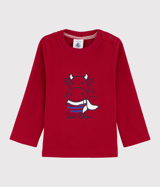 Tee shirt manches longue en coton bébé garçon rouge TERKUIT