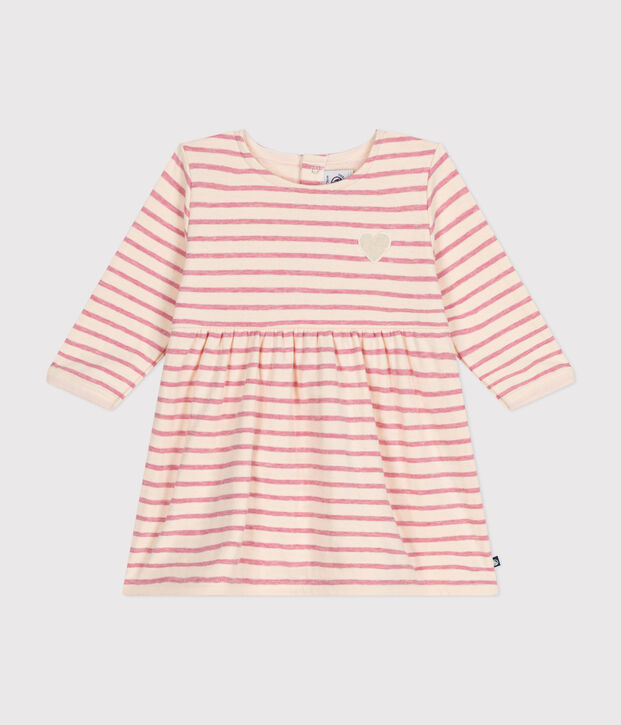 Robe manches longues en tubique b&eacute;b&eacute; &eacute;cru/rose