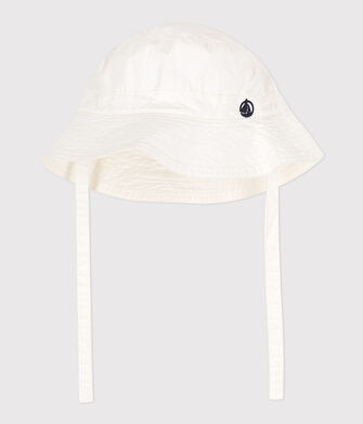 Baby- bucket hat van katoenen keperstof met strikbandjes