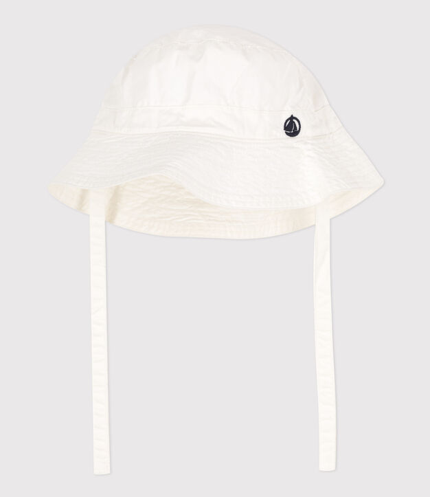 Baby- bucket hat van katoenen keperstof met strikbandjes wit