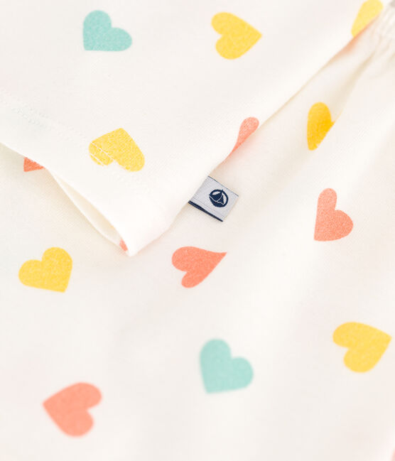Pyjama short enfant en coton imprimé cœurs blanc MARSHMALLOW/blanc MULTICO