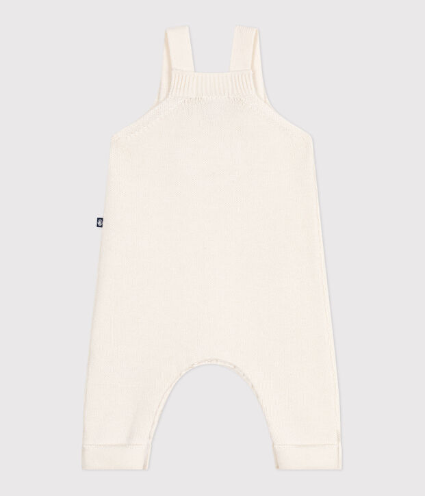 Salopette b&eacute;b&eacute; unie en tricot laine et coton blanc