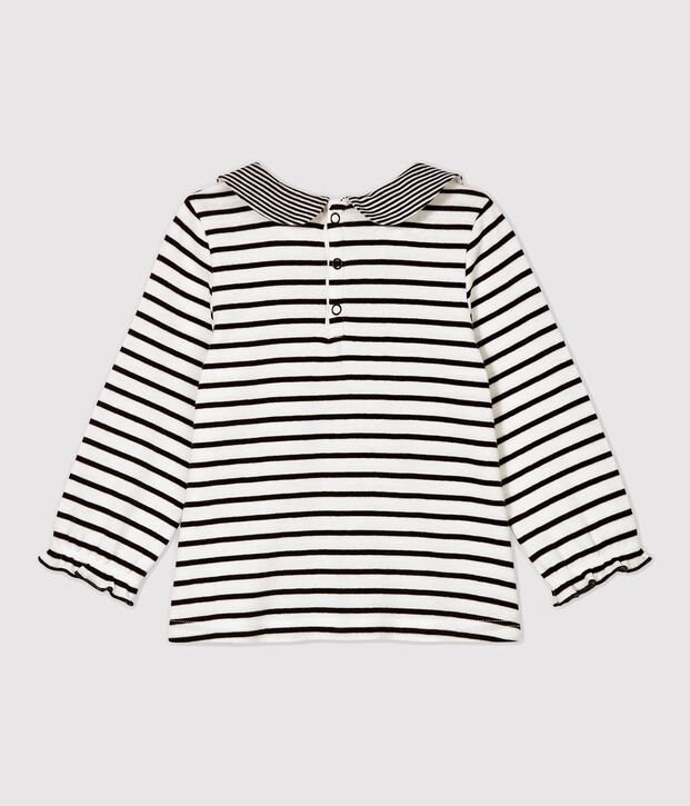 Blouse en coton b&eacute;b&eacute;. blanc/bleu