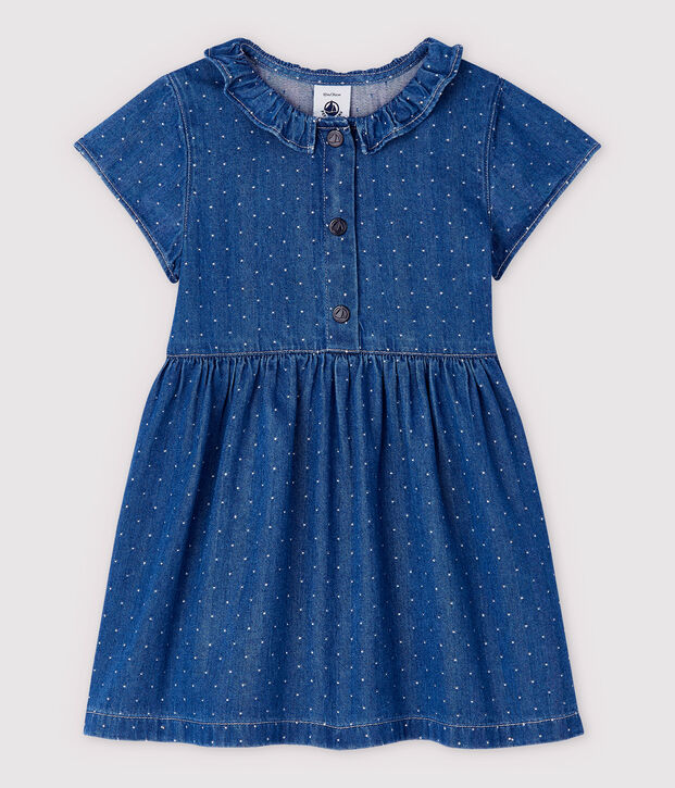 Licht denim jurkje met stippen voor babymeisjes blauw