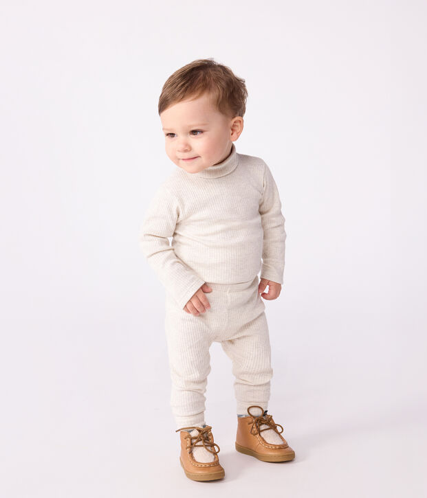 Legging b&eacute;b&eacute; en coton uni beige chin&eacute;