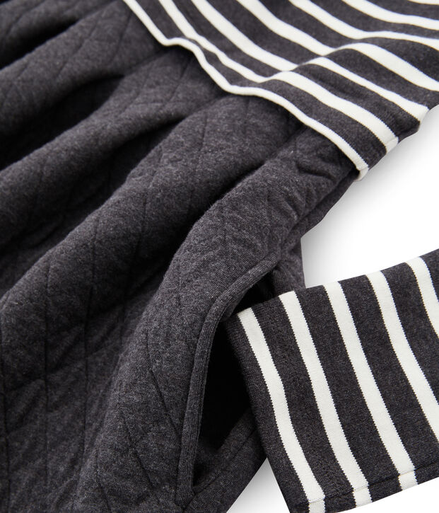 Jurk met lange mouwen van twee materialen vrouwen grijs/wit