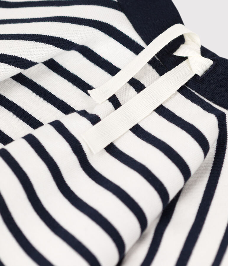 Jupe ray&eacute;e en coton &eacute;pais enfant fille blanc/bleu