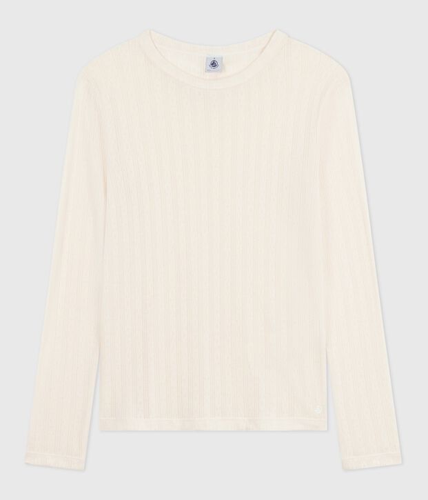 T-shirt met lange mouwen in opengewerkt katoen voor dames - L'Iconique MILK