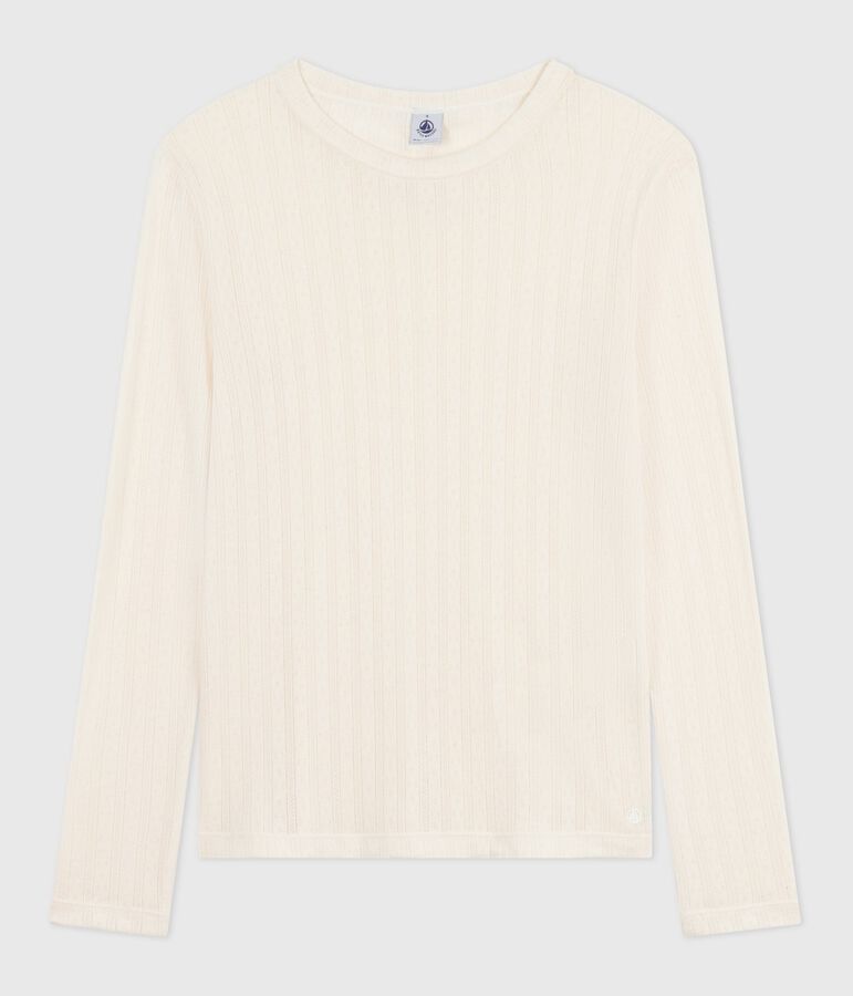 T-shirt met lange mouwen in opengewerkt katoen voor dames - L'Iconique ecru