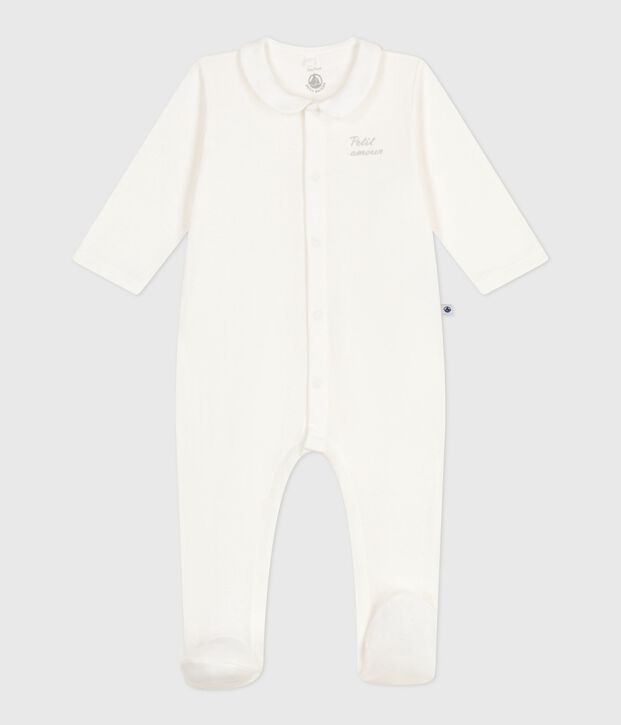 Pyjama b&eacute;b&eacute; en tubique &agrave; col uni blanc