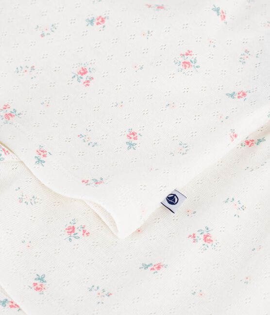 Korte kinderpyjama van ajourkatoen met bloemenprint wit MARSHMALLOW/wit MULTICO