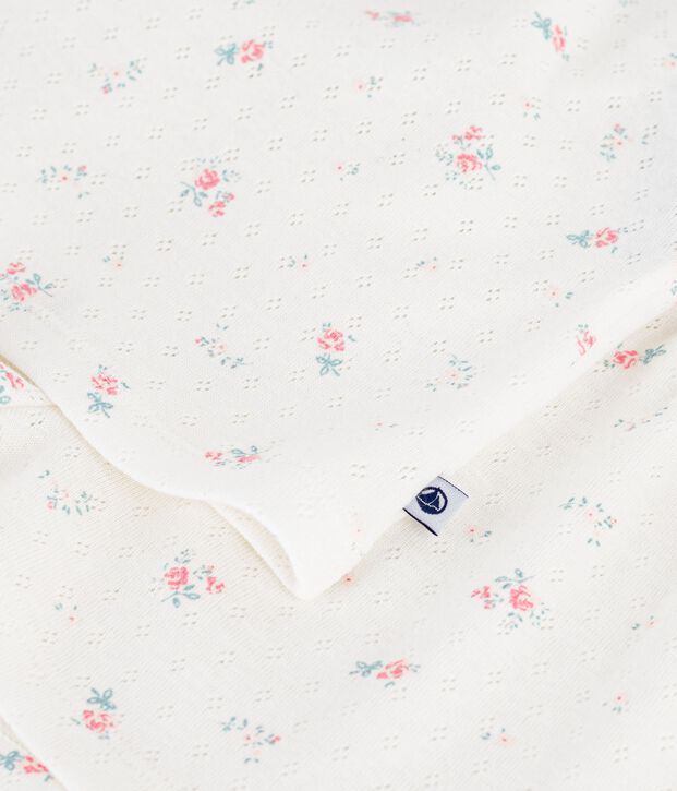Korte kinderpyjama van ajourkatoen met bloemenprint wit/multicouleur