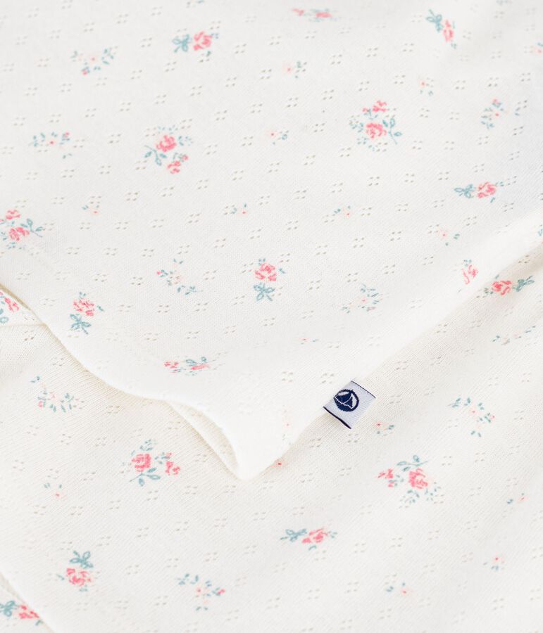 Korte kinderpyjama van ajourkatoen met bloemenprint wit/multicouleur