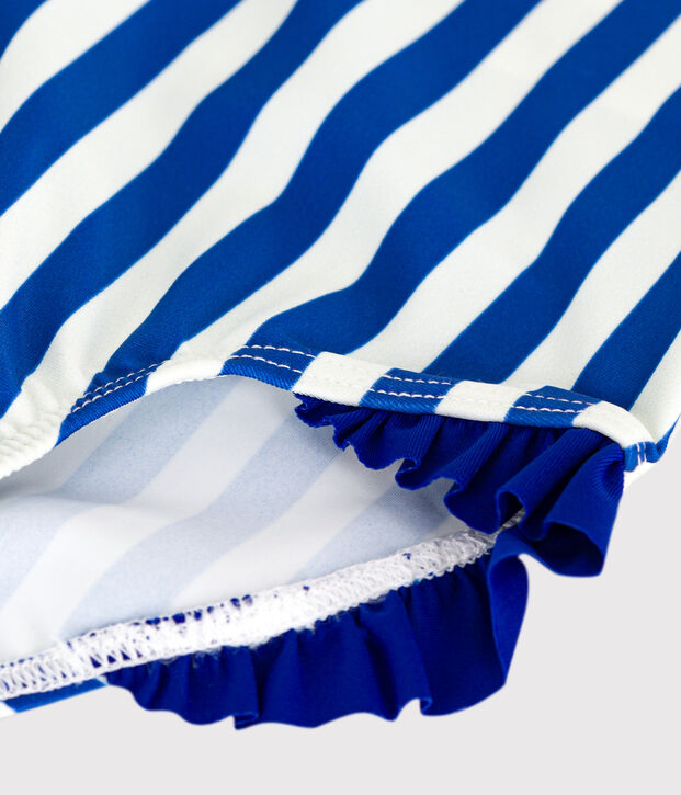 Maillot de bain b&eacute;b&eacute; une pi&egrave;ce &agrave; volants, imprim&eacute; ray&eacute; bleu/blanc