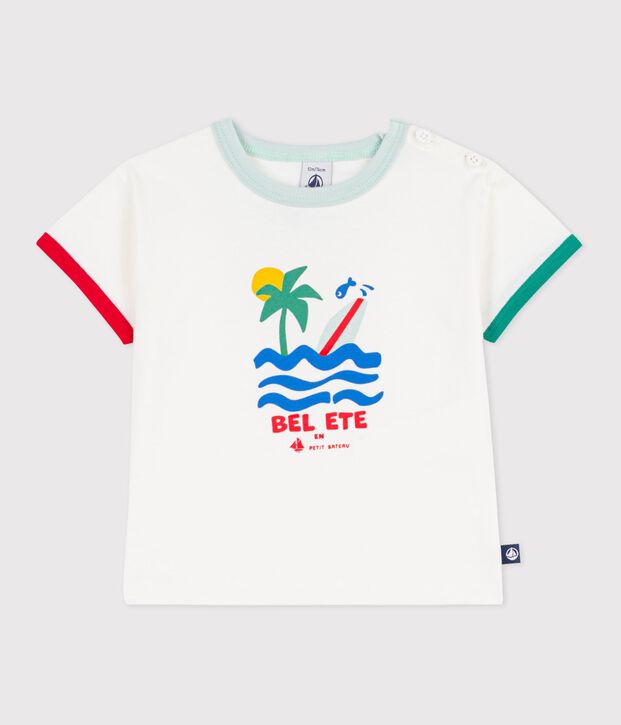Katoenen T-shirt met korte mouwen en motiefje voor baby's wit