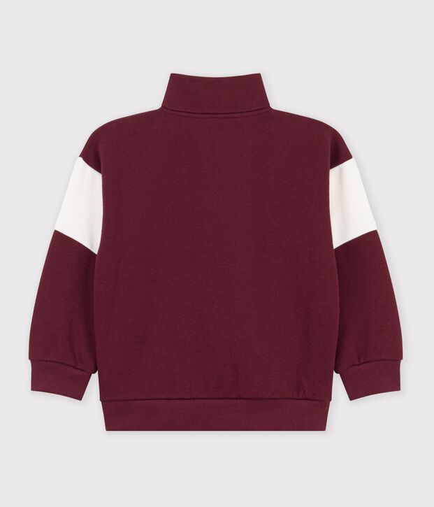 Effen katoenen sweatshirt met colorblock en schipperskraag voor kinderen rood/ecru