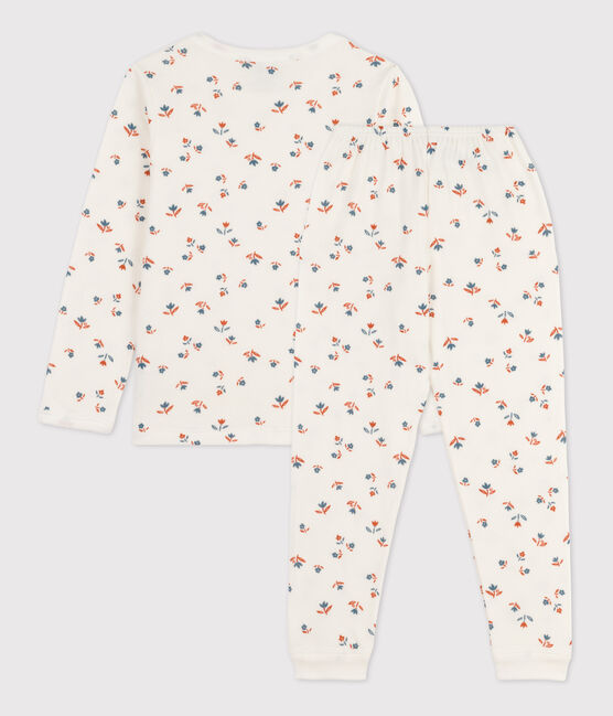 Pyjama fleur petite fille en tubique blanc MARSHMALLOW/blanc MULTICO