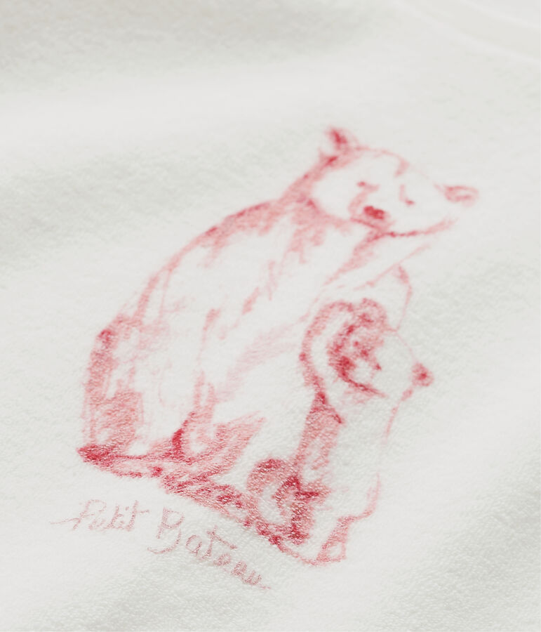 Meisjespyjama in boucl&eacute;badstof wit LAIT/roze VIENNE/ MULTICO