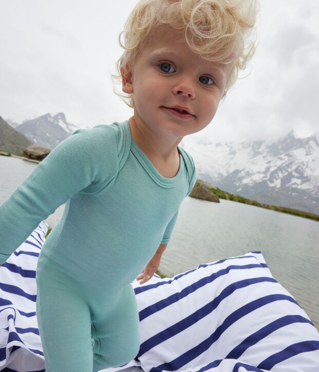 Body jambes longues b&eacute;b&eacute; en laine et coton vert