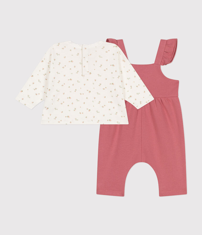 Setje met salopette van fleece en katoenen T-shirt voor baby's roze/multicouleur