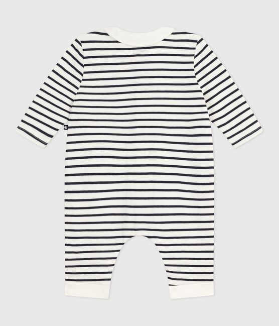 Combinaison bébé en coton à col, rayure marinière blanc MARSHMALLOW/bleu SMOKING