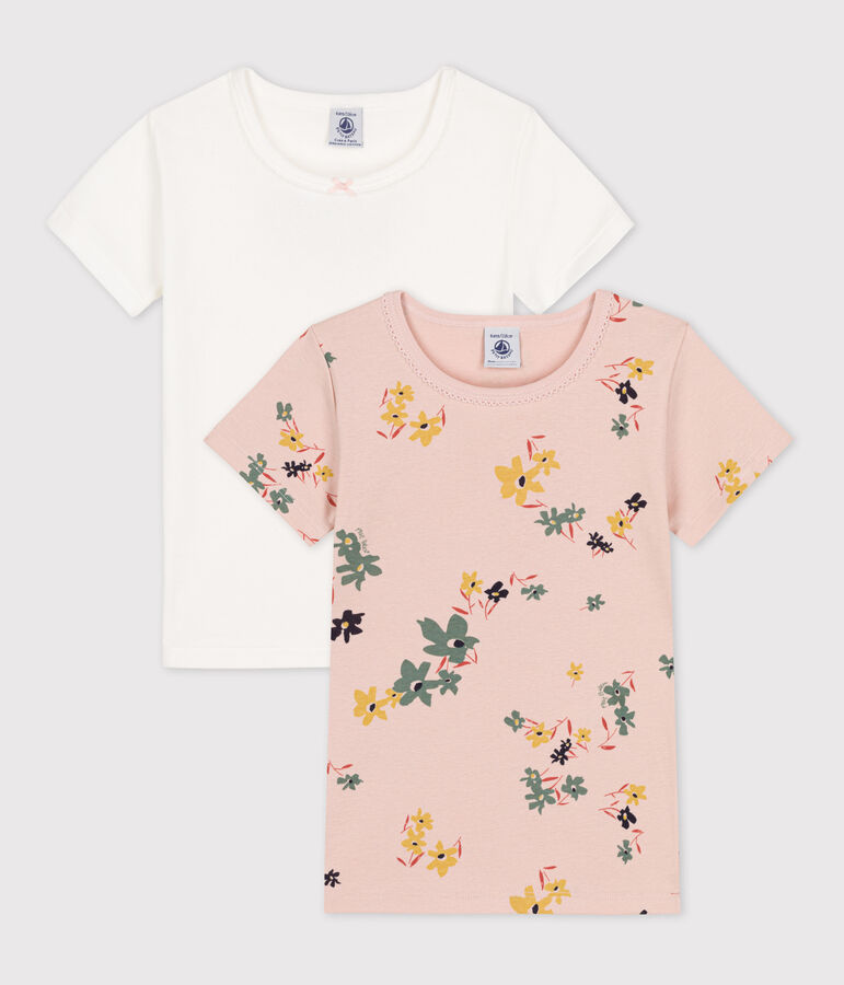 Set van 2 T-shirts met bloemen en korte mouwen voor meisjes in katoen multicouleur