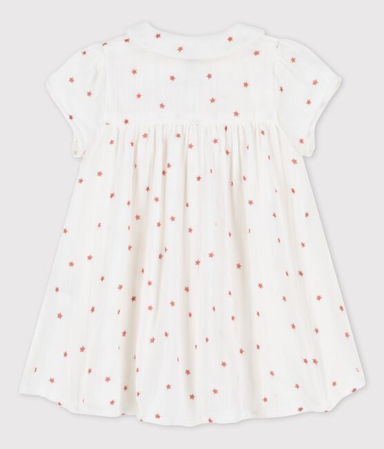Jurk met korte mouwen van biologisch katoengaas voor baby's wit MARSHMALLOW/rood OMBRIE