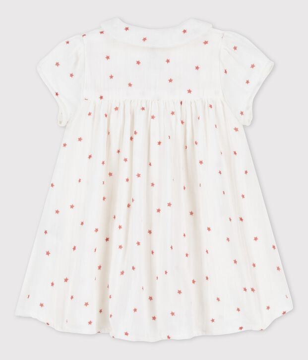 Robe manches courtes en gaze de coton bio b&eacute;b&eacute; blanc/marron