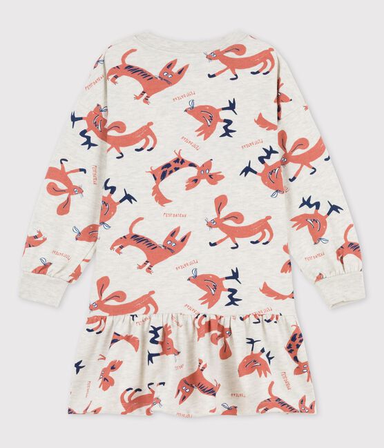 Meisjesjurk met lange mouwen in molton beige MONTELIMAR/wit MULTICO